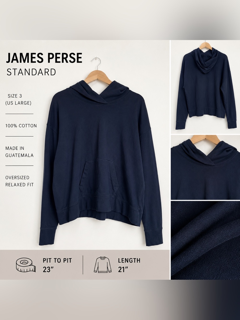 James Perse Women's Standard Navy Oversized Hoodie Sweatshirt Size 3 Large